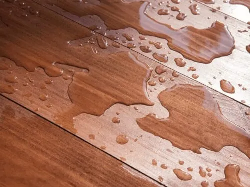Immagine di un pavimento in parquet bagnato dall'acqua.