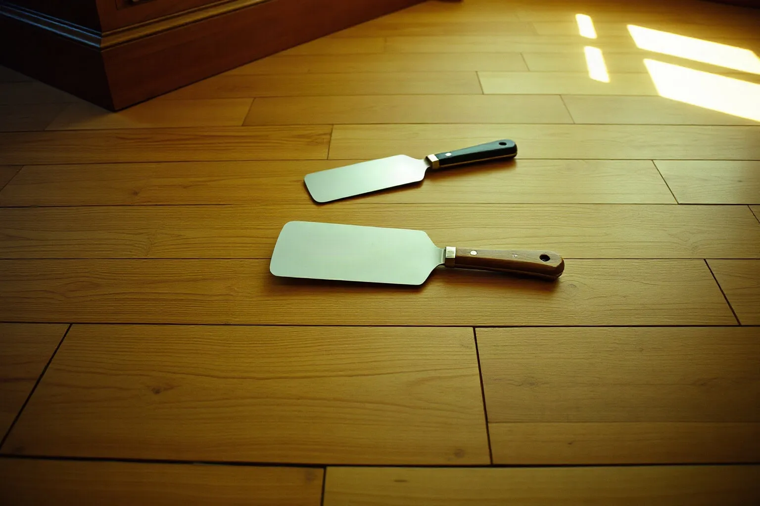 Stuccatura delle fughe su un pavimento in rovere