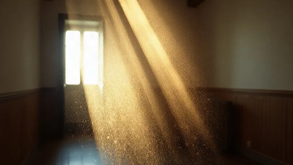 Pulviscolo del cantiere controluce in una stanza