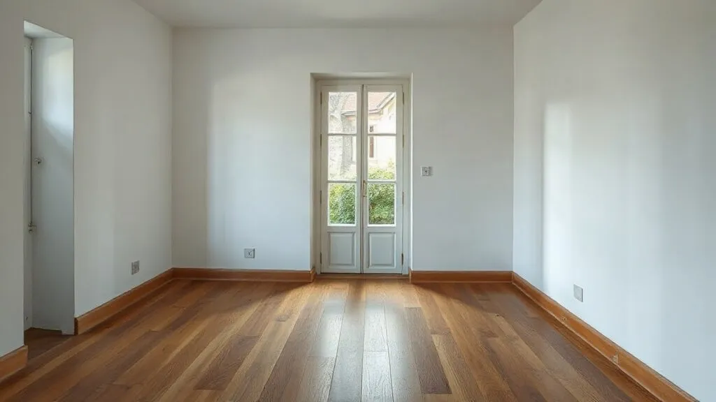 Pavimento in legno lucido in una stanza al piano terra