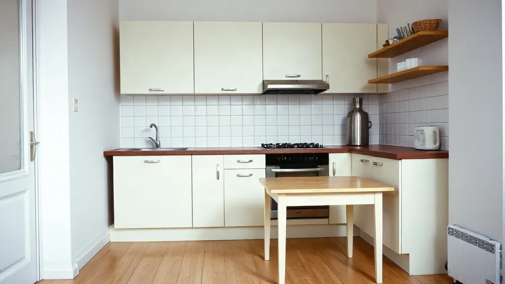 Angolo cottura con parquet chiaro e mobili bianchi