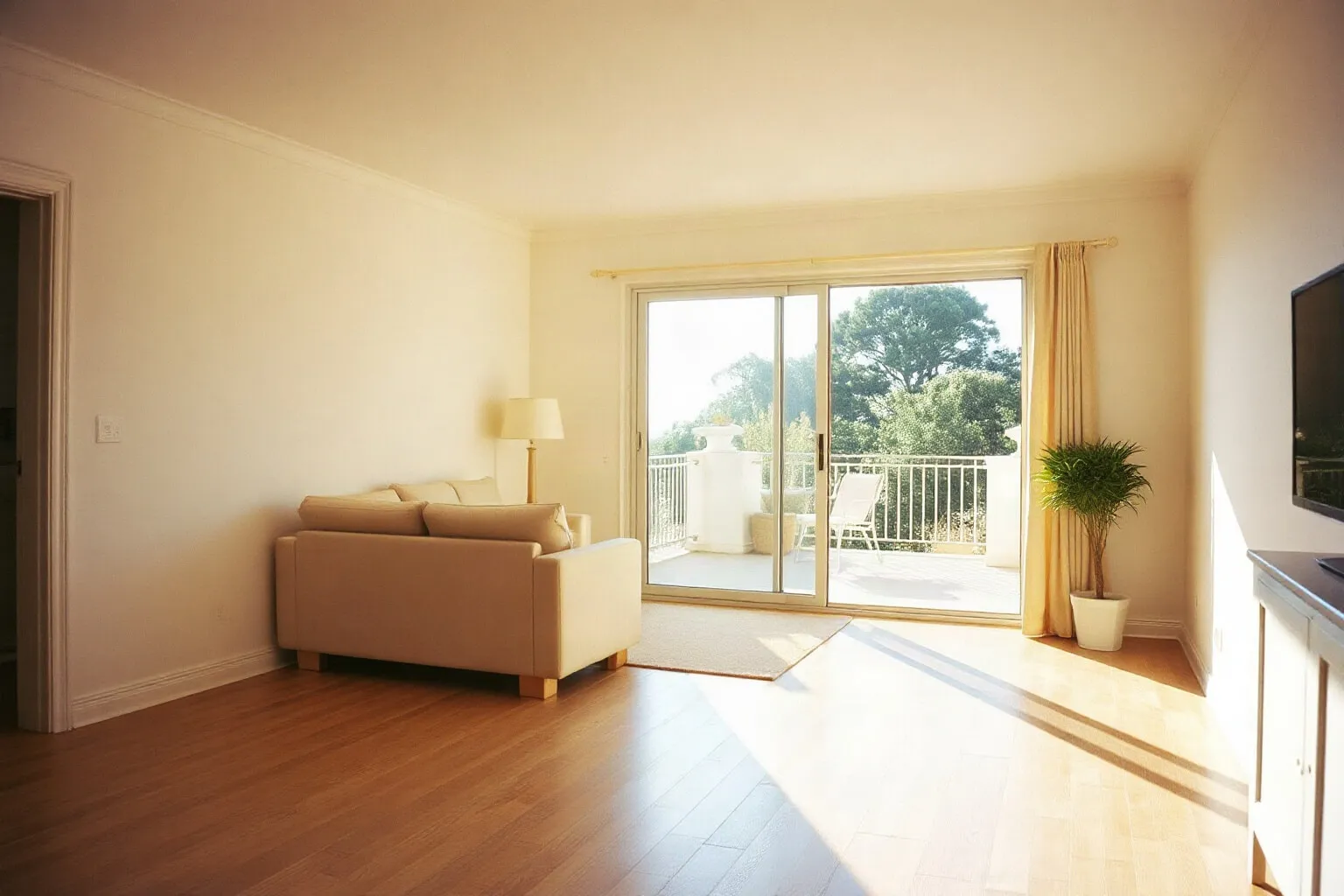 Attico con parquet in frassino chiaro e porta finestra sul terrazzo