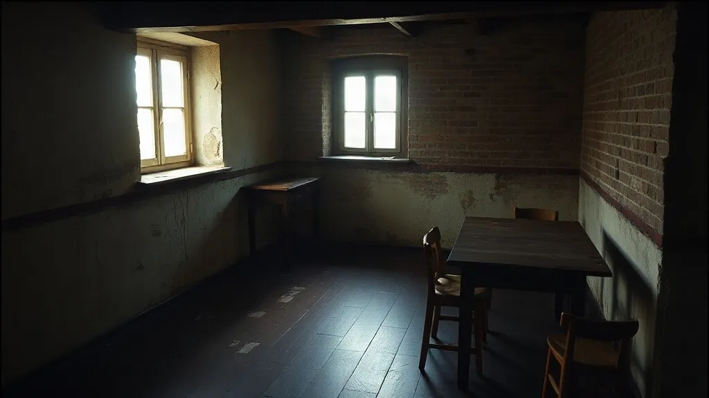 Stanza interrata con parquet e una piccola finestra in alto
