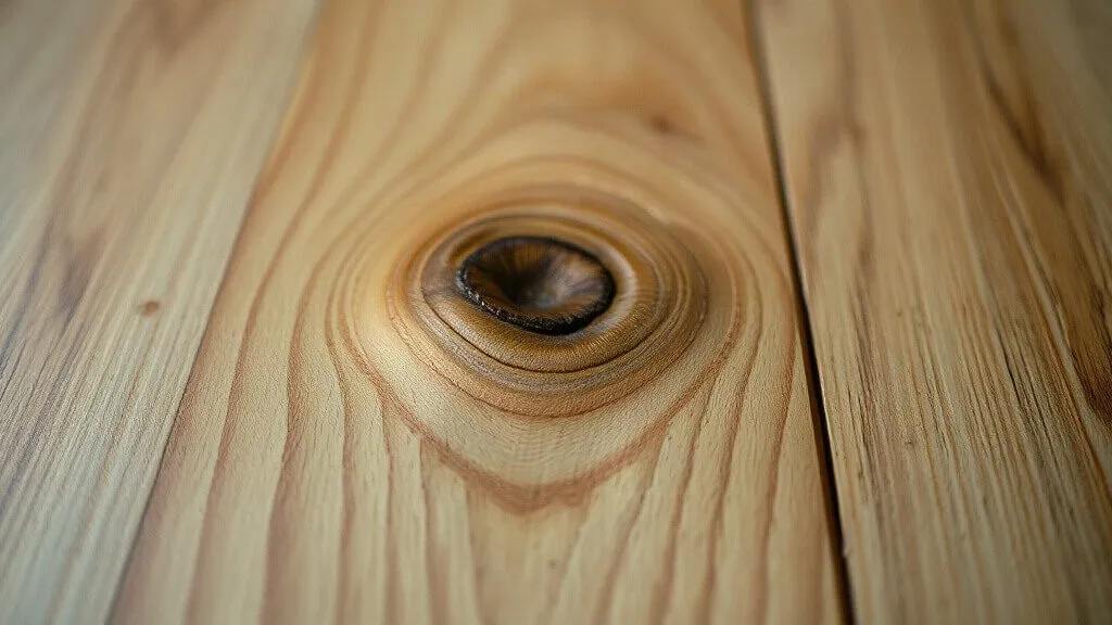 Macro della superficie di una tavola di legno con un nodo