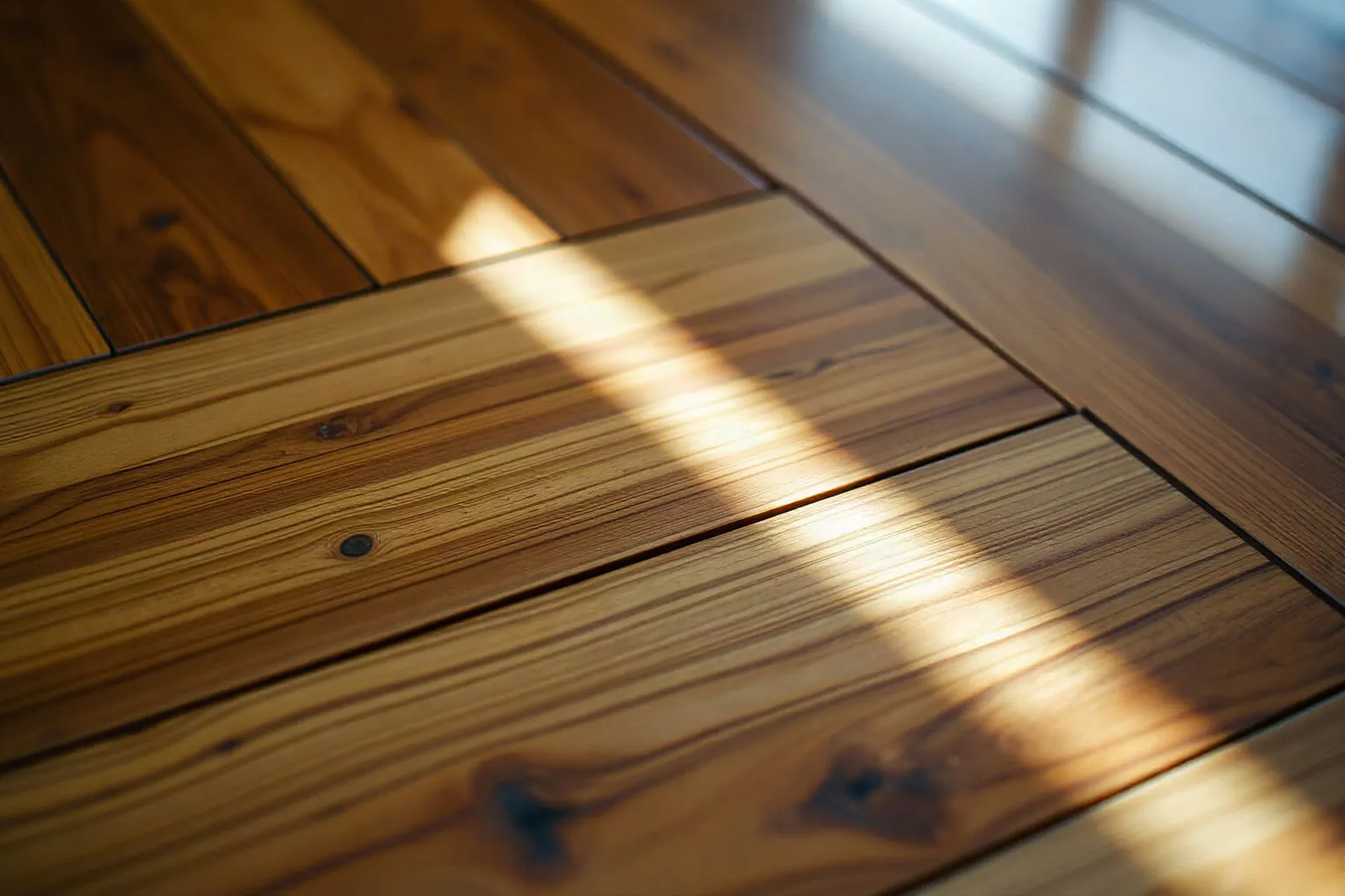 Primo piano di parquet in noce a chevron con finitura satinata