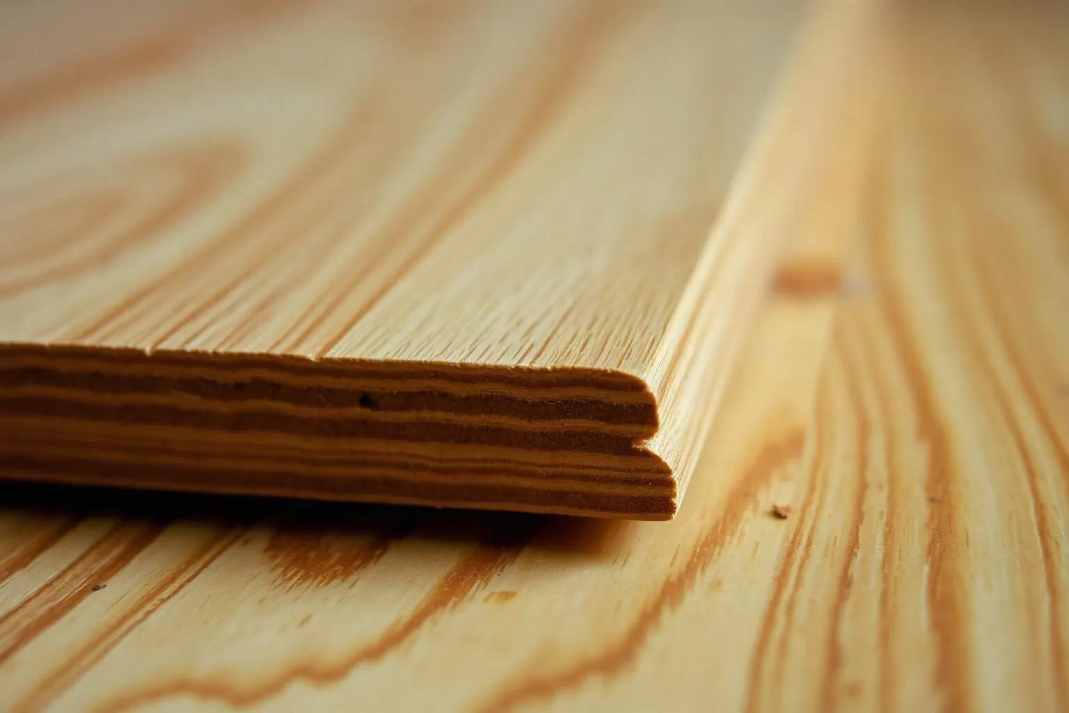 Bordo di una doga in massello che mostra lo spessore del legno