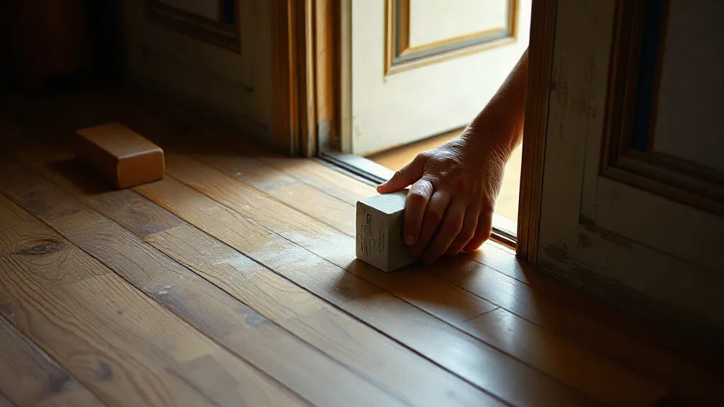 Rifinitura a mano di un angolo del parquet