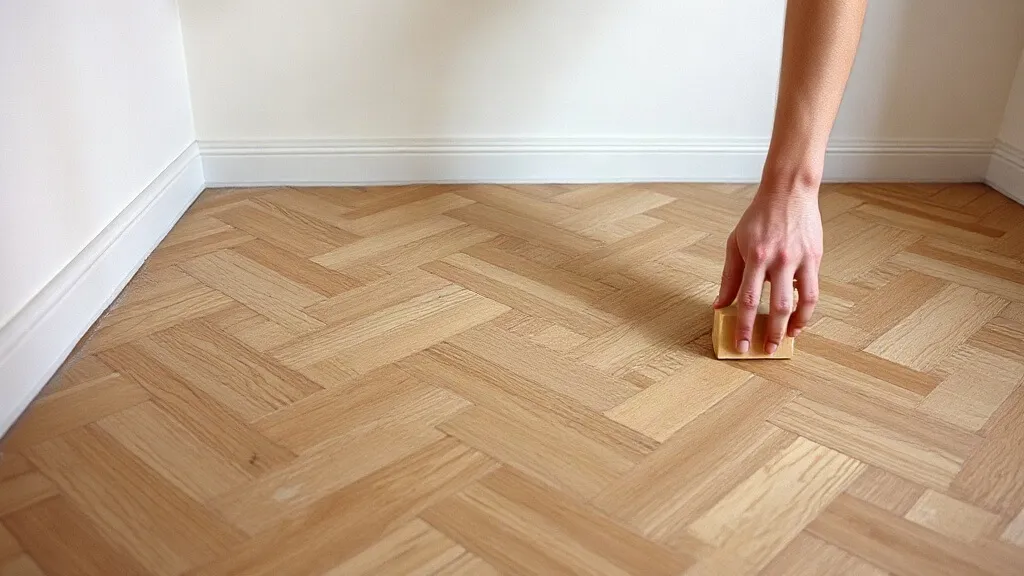 Posa di un parquet a spina di pesce, metà stanza finita