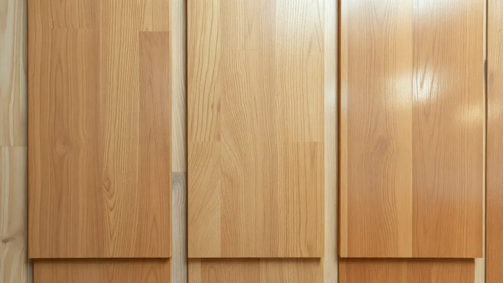 Tre tavole dello stesso legno con tre finiture diverse, nella stessa luce