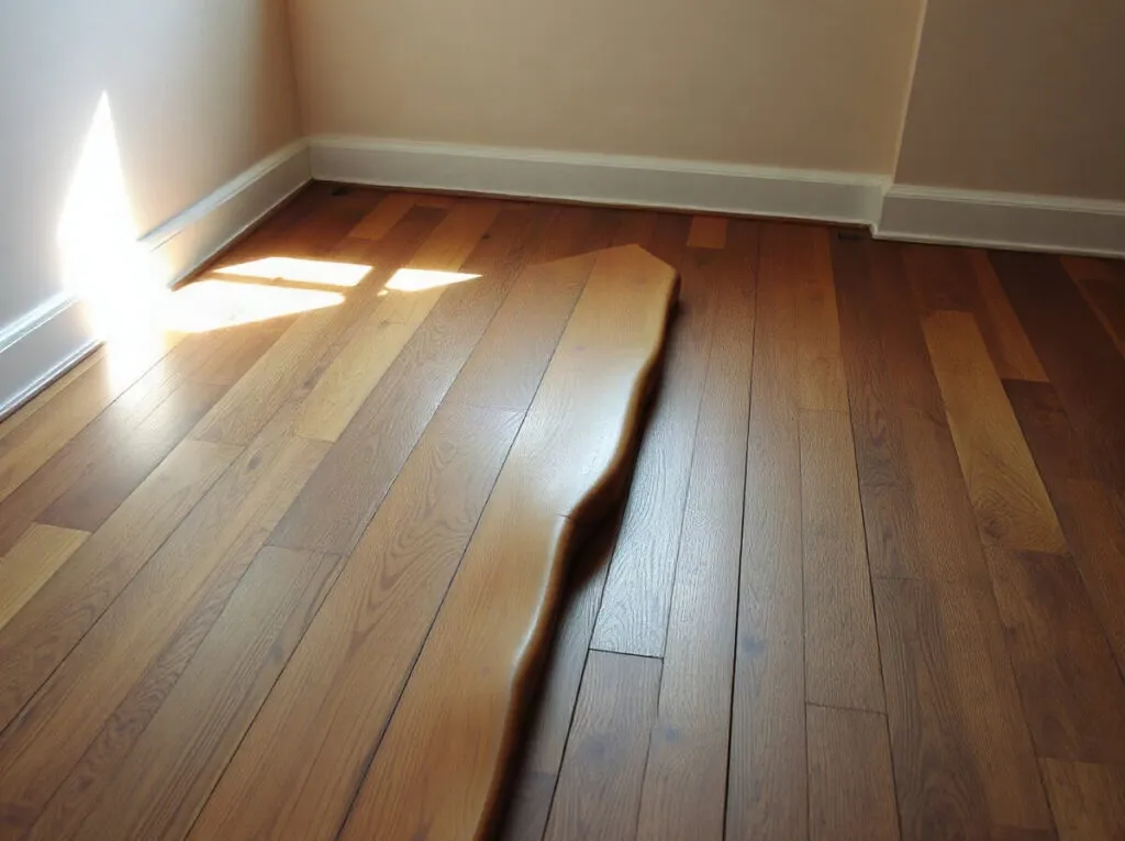 Pavimento in legno sollevato, con una cresta che attraversa la stanza